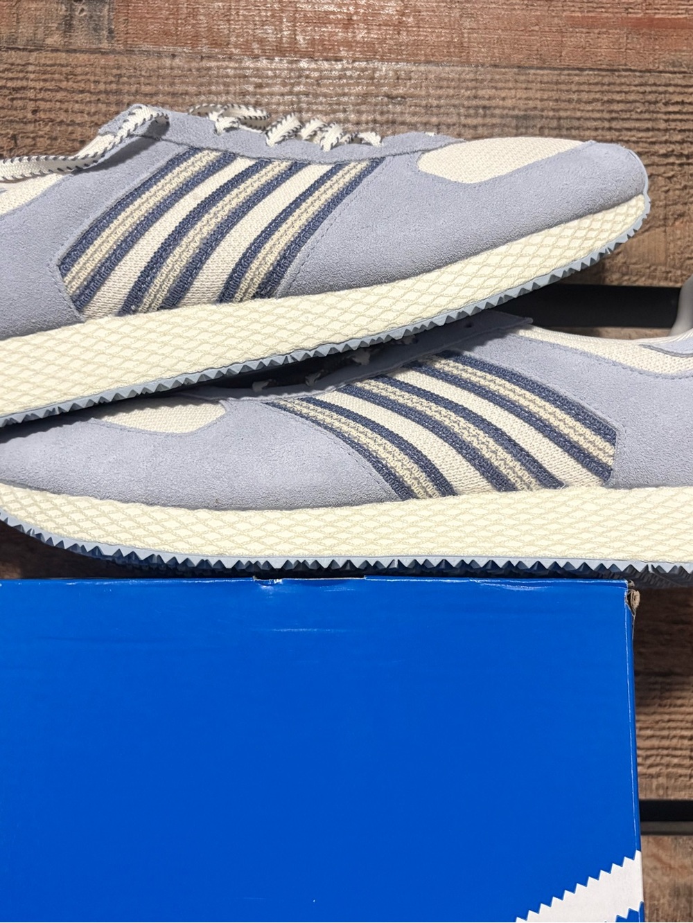 adidas Women's Light Gray and Blue Suede Retro Sneakers